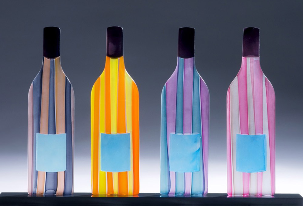 Last of the Summer Wine 2009 Hot Glass Components fused & cold worked Steel Base 325x90x7(each).jpg